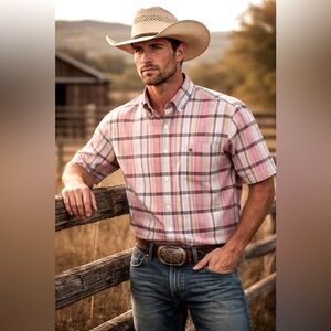 Cinch Men’s Plaid Button Down Shirt Size M Western Casual Multicolor Cotton